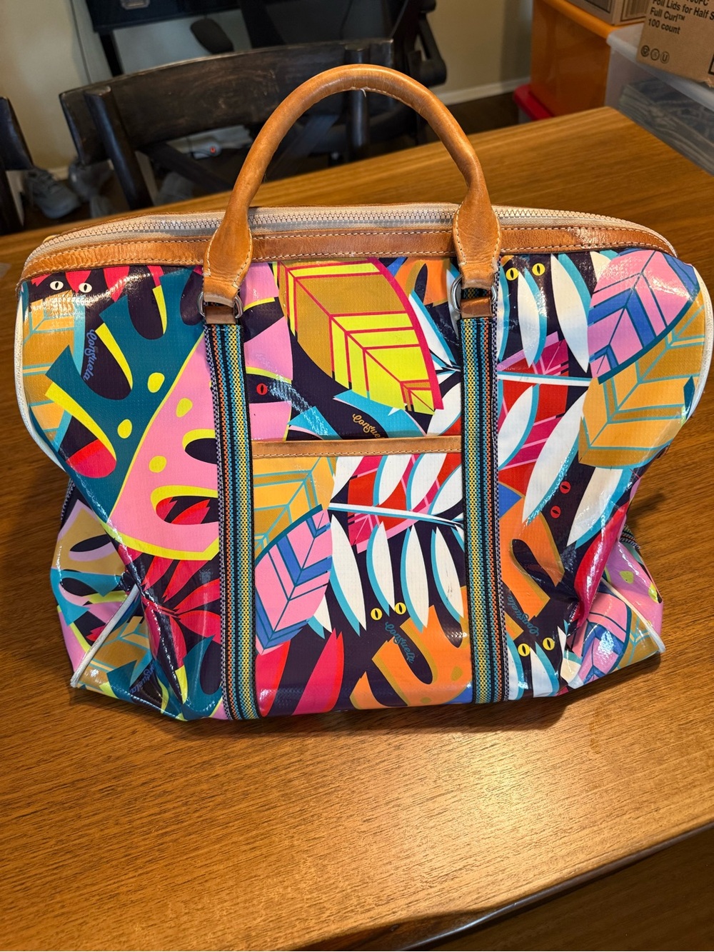 GEMMA JET SETTER Colorful Leaf Print Women’s Leather Tote Bag - Multicolor